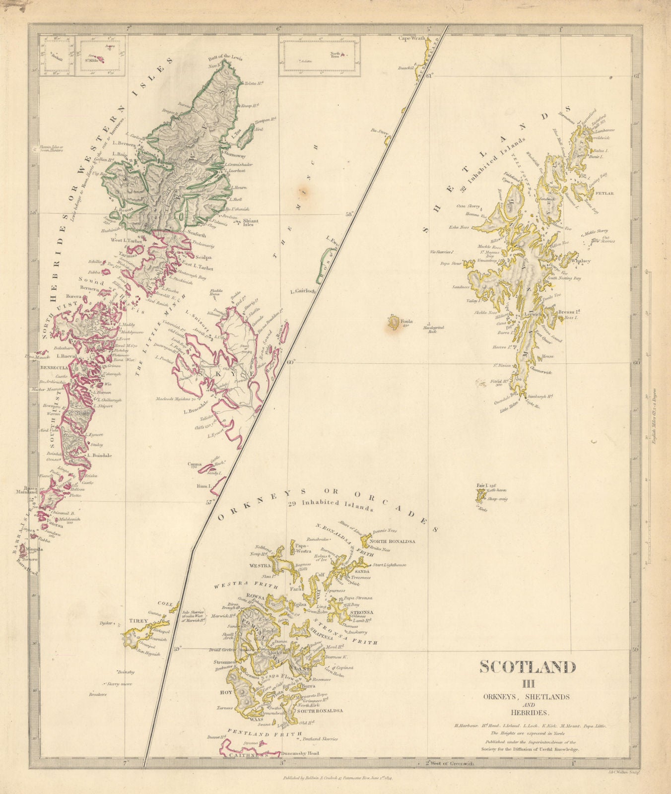 SCOTLAND ISLANDS. Western Isles. Orkneys, Shetlands and Hebrides.SDUK 1844 map